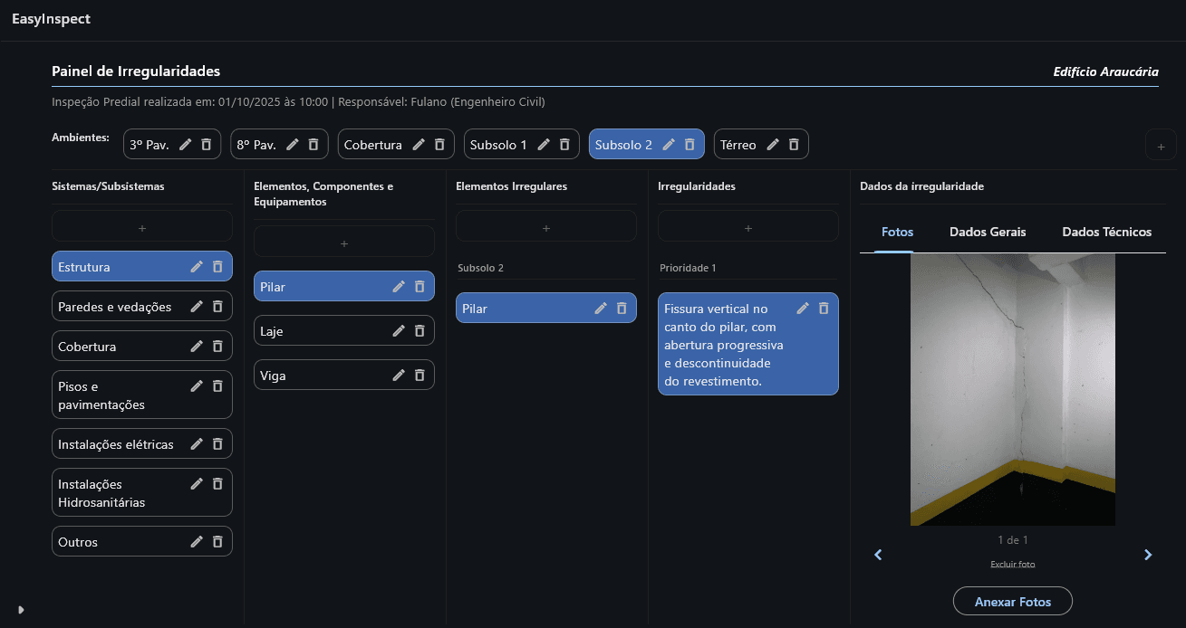 Screenshot da plataforma EasyInspect